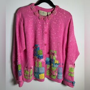 Design Options by Philip & Jane Gordon Pink‎ Beaded Cardigan Sweater XL